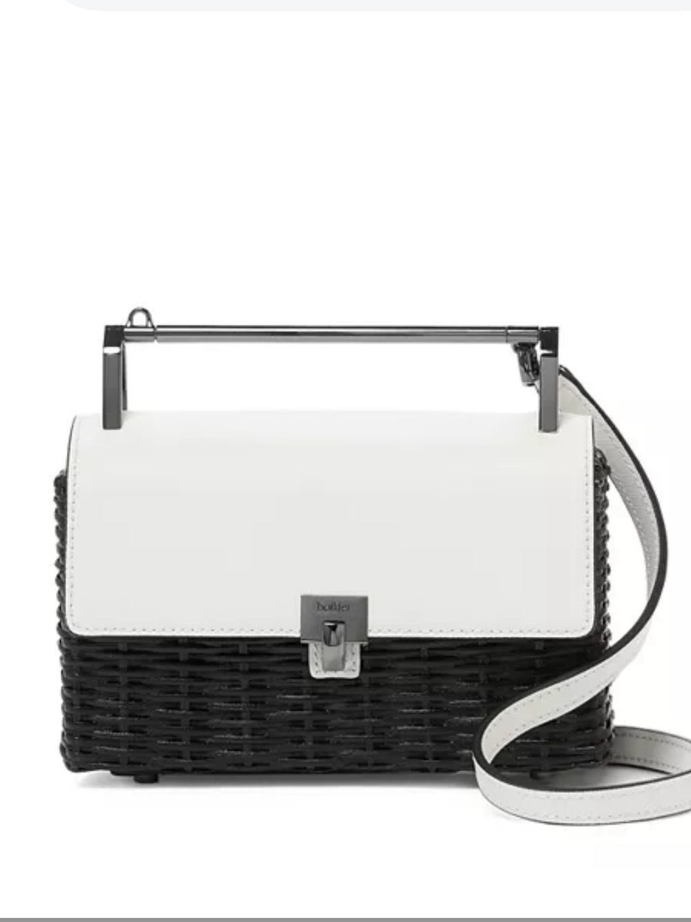 Botkier Lennox Wicker White & Black Woven Top-Handle Crossbody Handbag